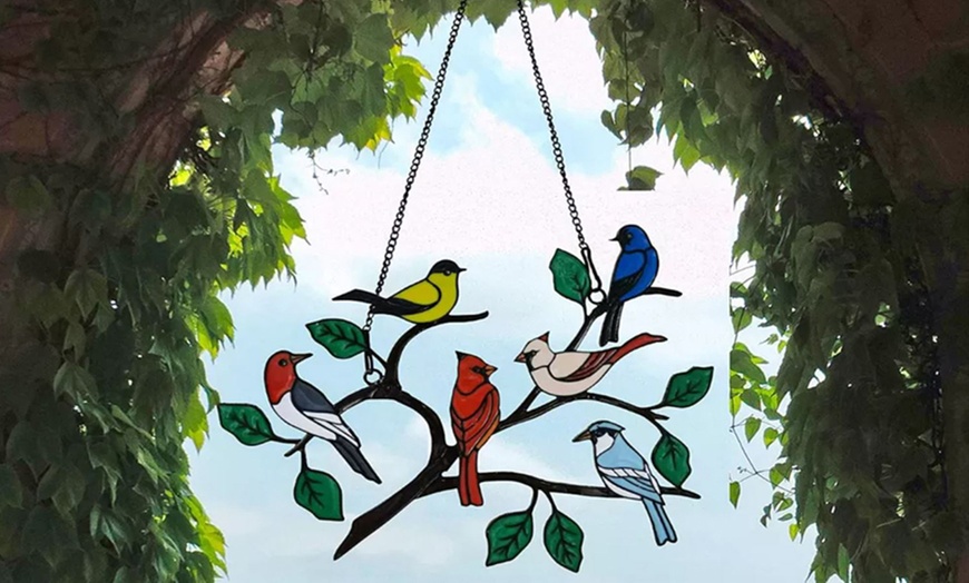 Image 9: Stained Glass Effect Birds Decorations Set