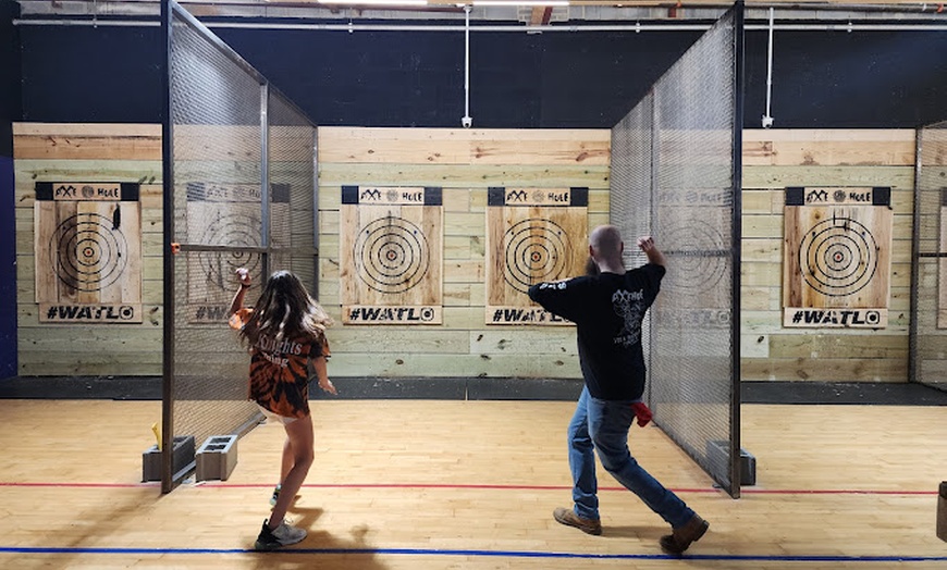 Image 1: Join the 1-Hour Axe Throwing Fun for One or Two, or Four