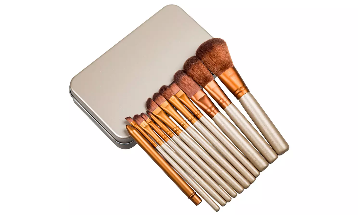 1x oder 2x 12-teiliges Make-Up-Pinsel-Set in Rotgold mit Box - Primary Image
