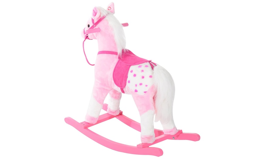 Image 5: HomCom Kids' Plush Rocking Horse with Sound Effects