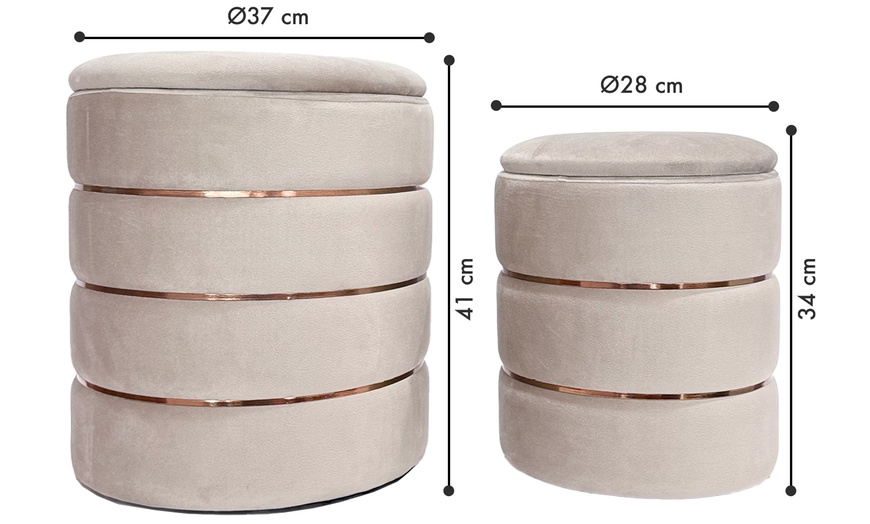 Image 13: 2er-Set zylindrische Samt-Poufs mit Stauraum