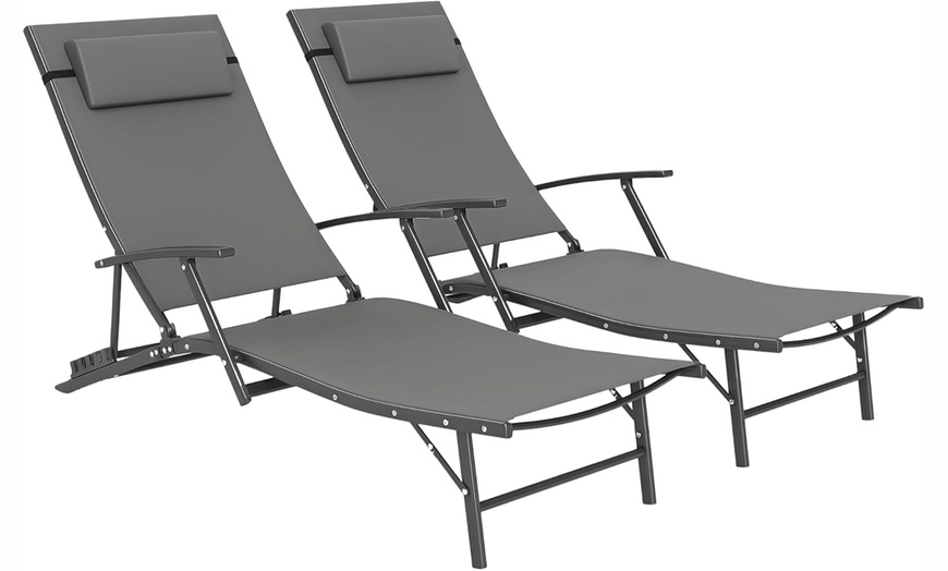 Image 5: Outsunny Set of Two Adjustable Back Sun Loungers 