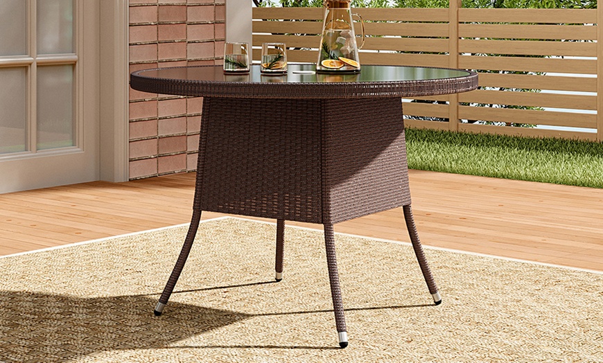 Image 2: Outdoor Garden Rattan Effect Tempered Glass Coffee Table with 6 Styles
