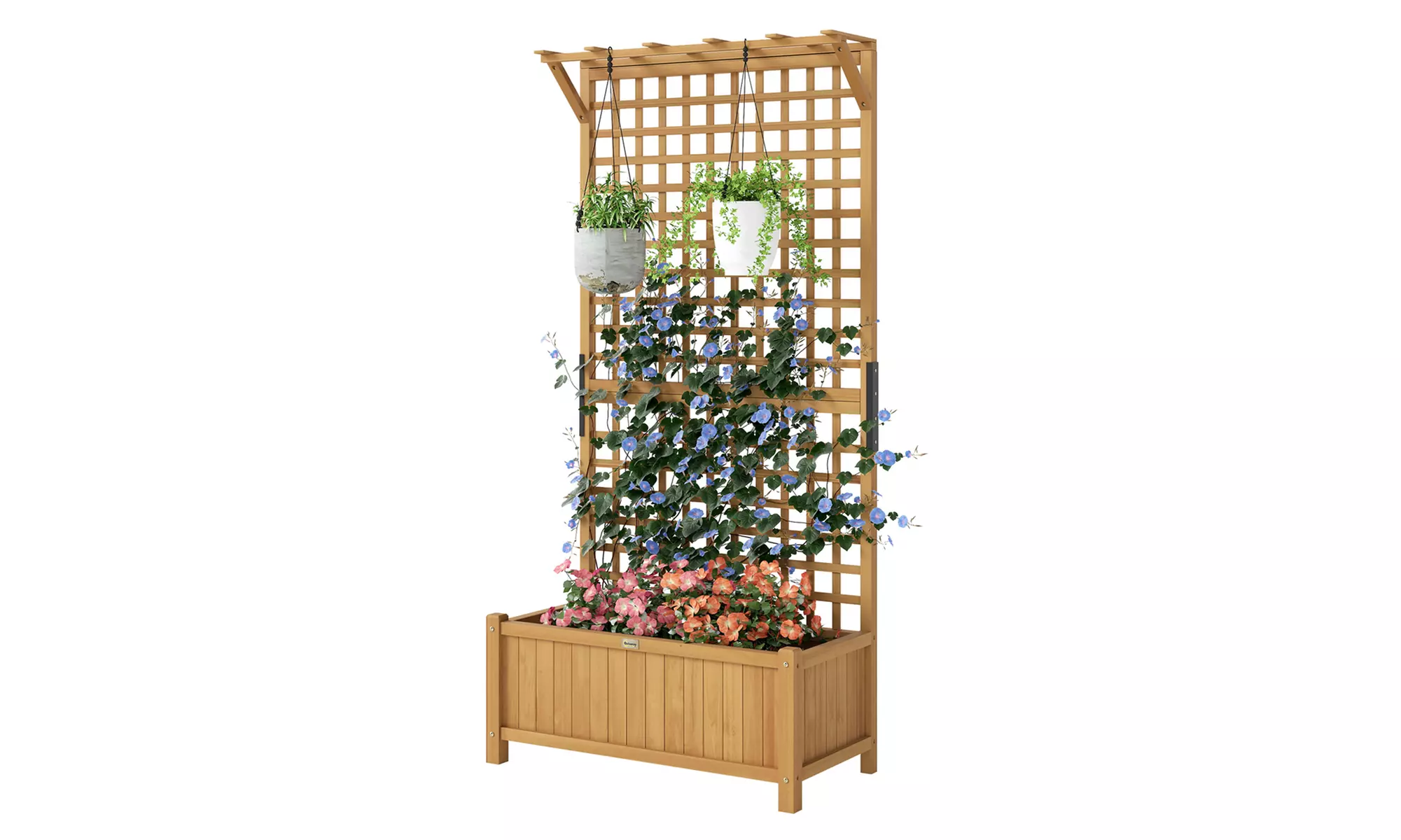 Outsunny Wooden Garden Planter with Trellis and Hanging Roof