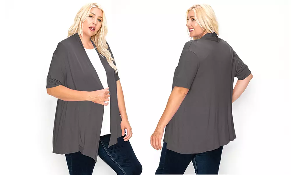 Women's Plus Size Casual Short Sleeve Open Front Cardigan