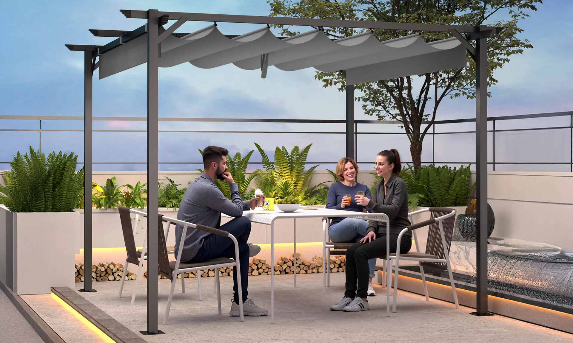 Pergola with Retractable Sun Shade Canopy