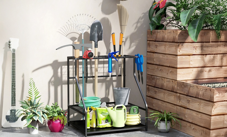 Image 1: Outsunny Garden Tool Storage Rack