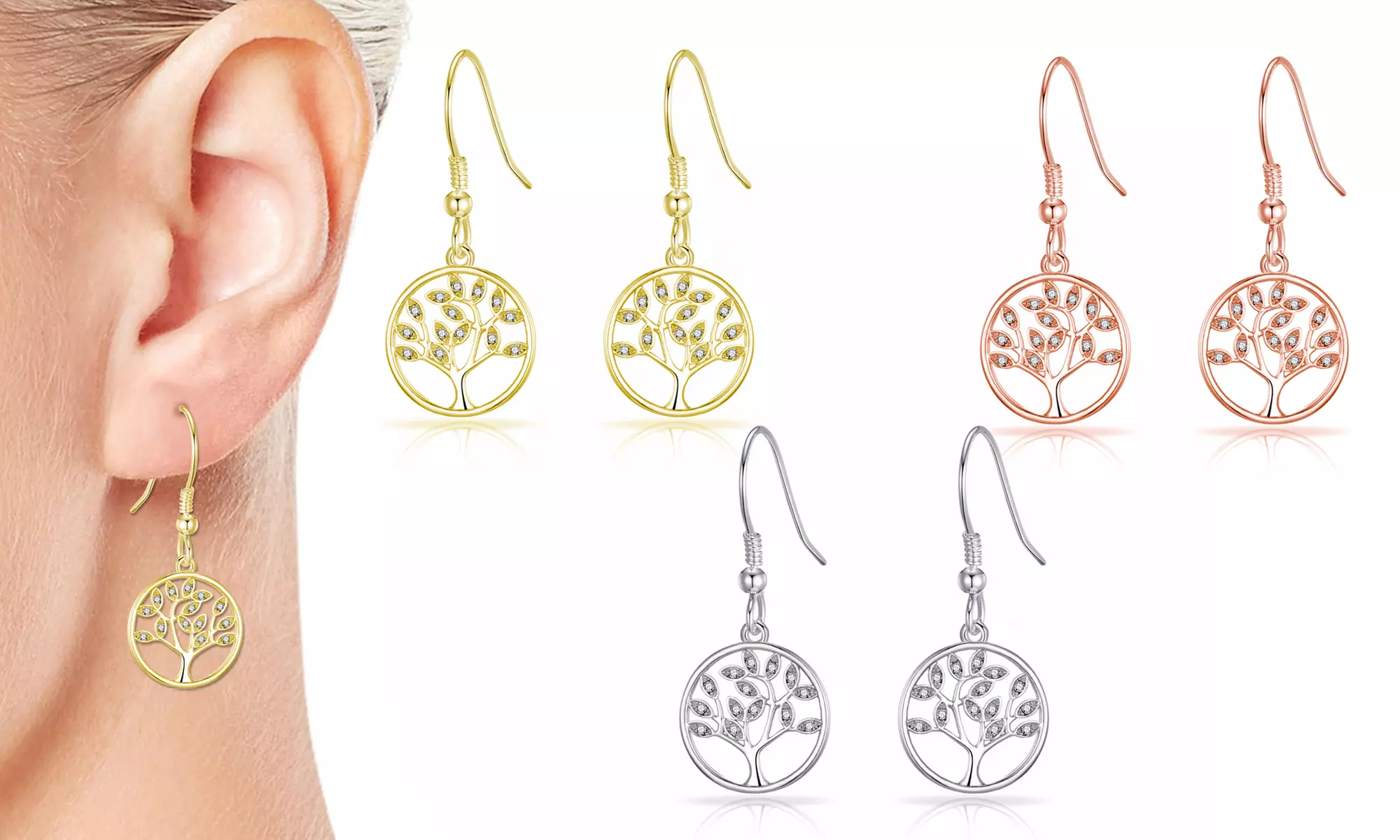 1, 2 ou 3 paires de boucles d'oreilles arbre de vie Philip Jones ornées de cristaux Zircondia®, livraison offerte - Primary Image