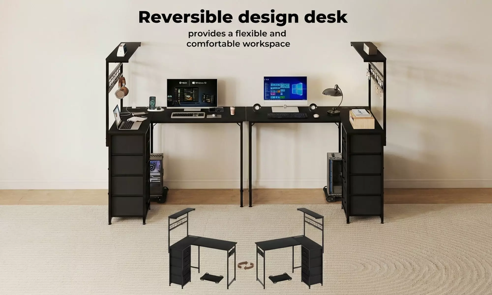 Levede L-Shaped Gaming Computer Desk with Integrated LED Lighting