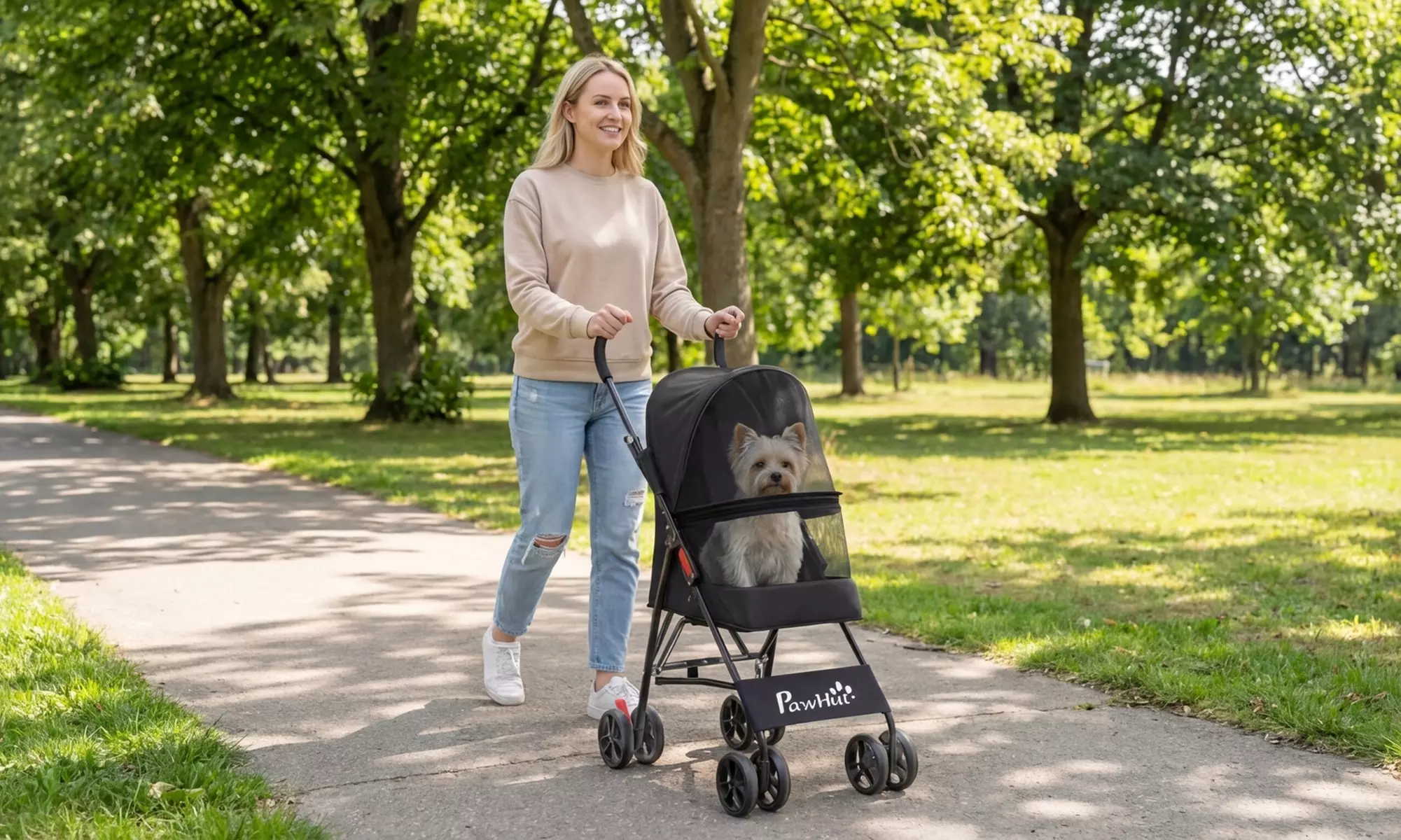 PawHut Foldable Pet Stroller with Canopy