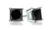 24k White Gold-Plated 2 Ctt Black Sapphire Princess Cut Stud Earrings
