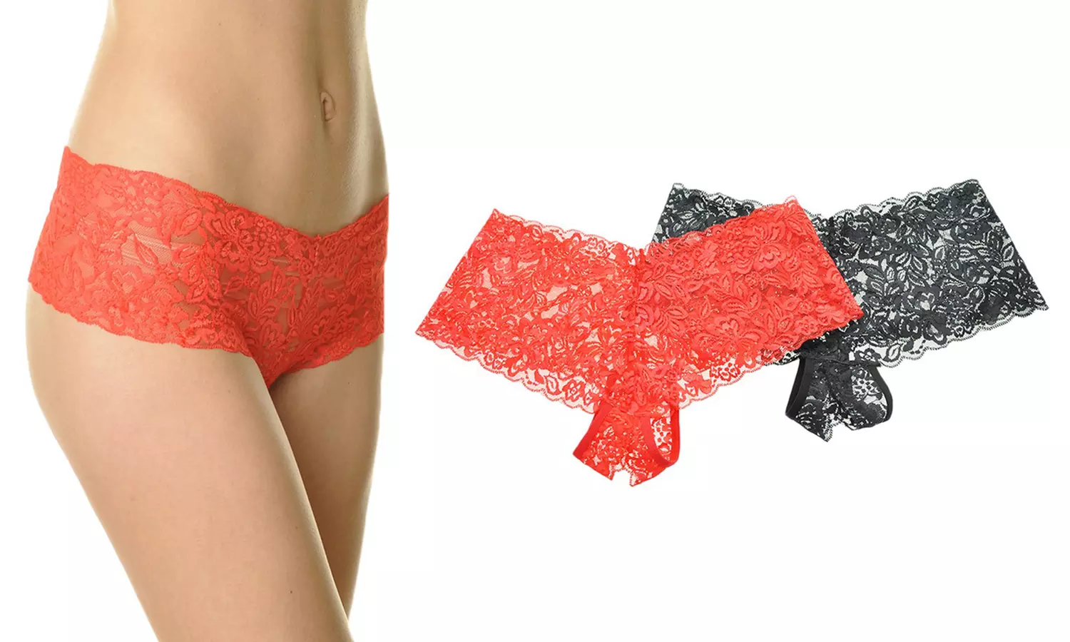 Lace Crotchless Thong or Cheeky Panties (2-Pack or 6-Pack)