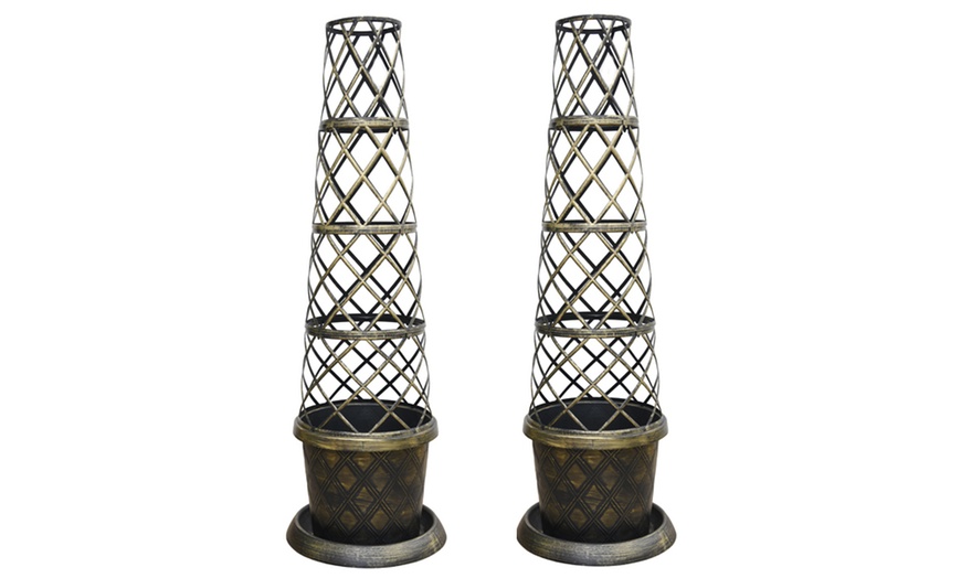 Image 8: Tower Patio Pot Modern Grey or Black with Gold