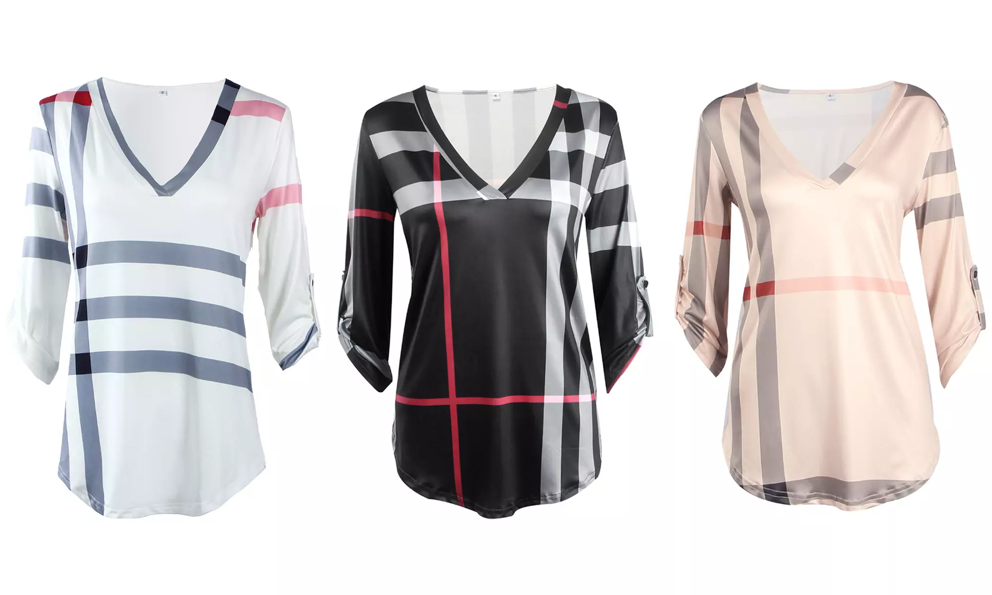 Top femme col V tartan - Primary Image