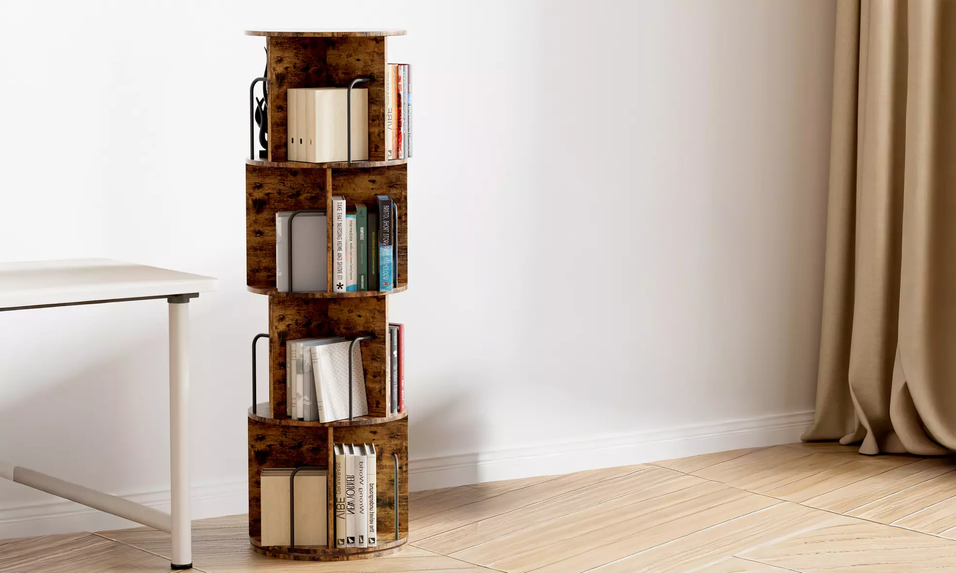 Cylindrical Rotatable Bookshelf