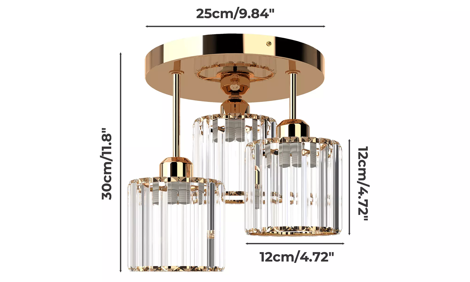 Emitto Crystal Semi-Flush Ceiling Light with 1-Light & 3-Light Options