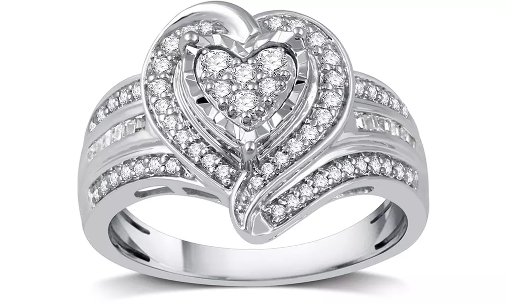 1/2 CTTW Diamond Heart-Shaped Ring in Sterling Silver by DeCarat - Primary Image