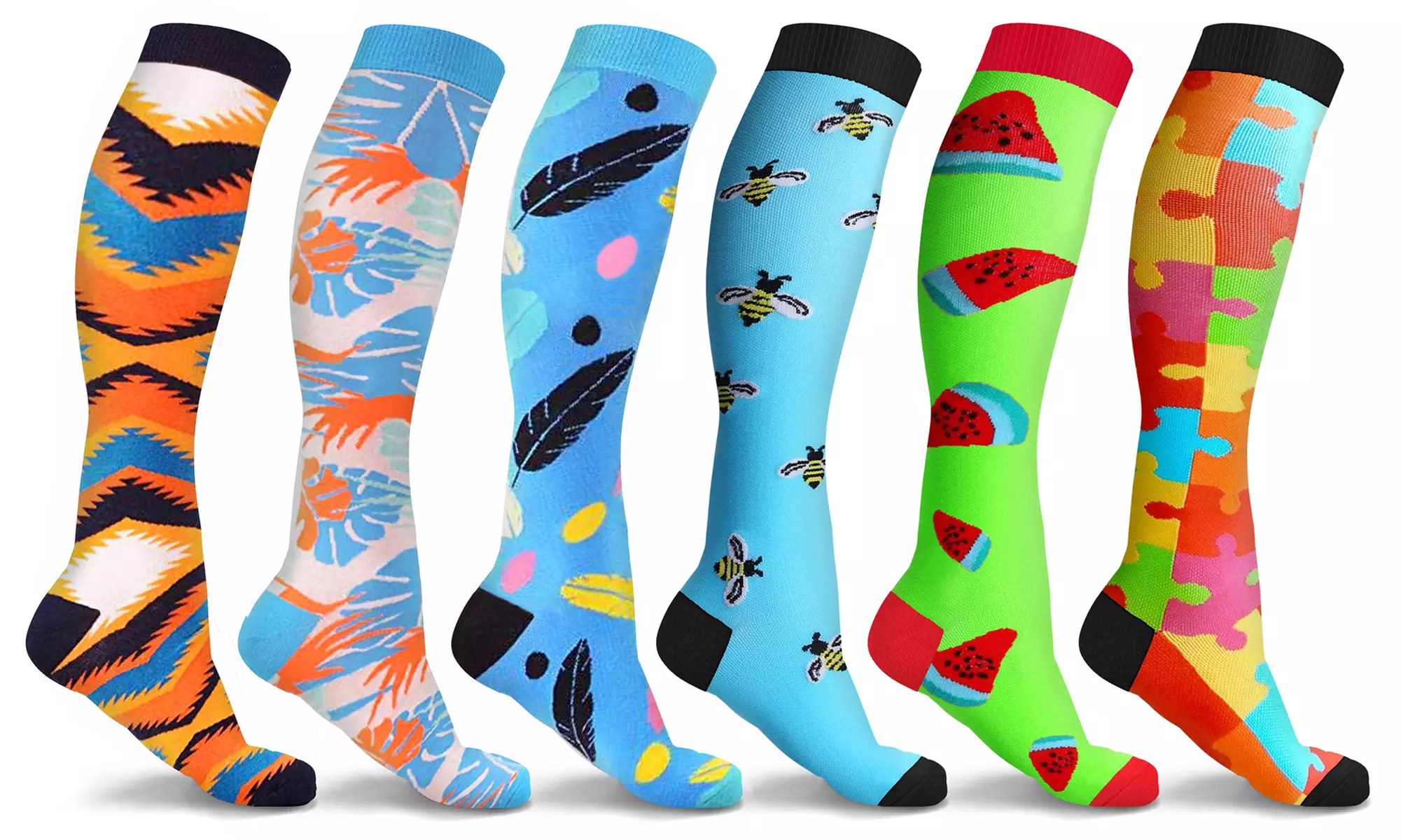 DCF Pop Print Knee-High Compression Sock Collection (3- or 6-Pack) - Primary Image