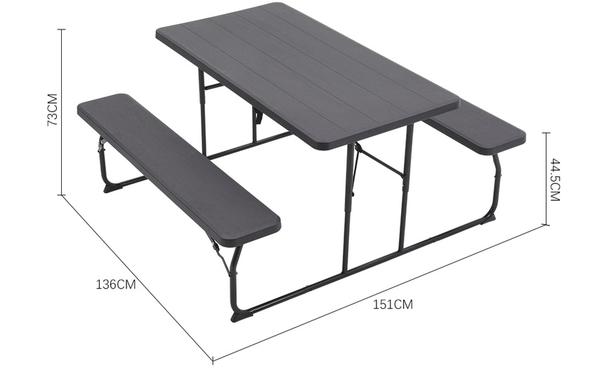 Image 6: Foldable Black Picnic Table and Bench Set