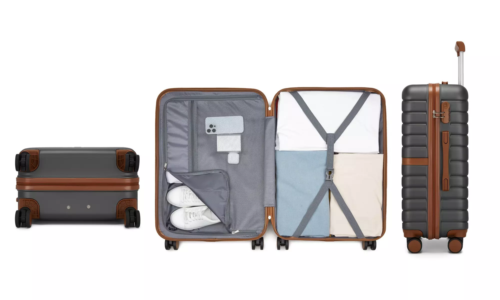 KONO Stylish Stripe Design Suitcase with Spinner Wheels