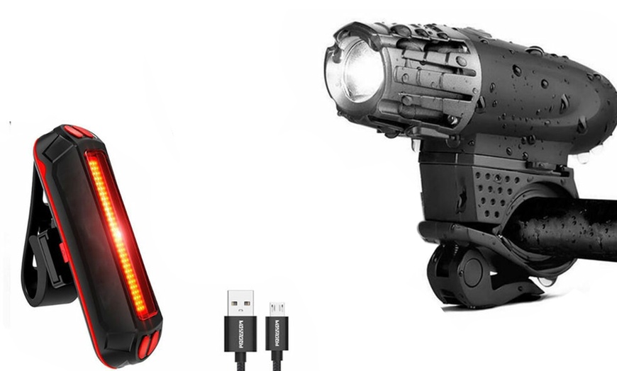 Image 1: Waterproof LED Rechargeable Bike Light Set