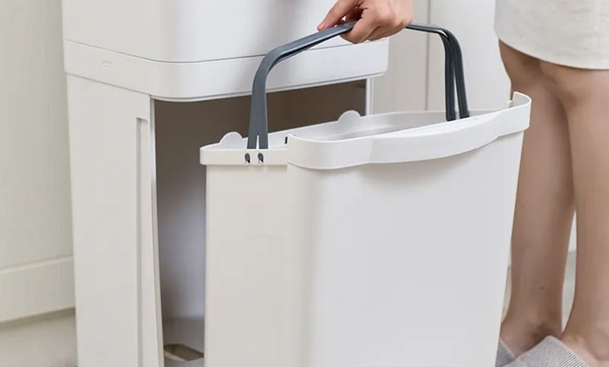 Image 7: Double-Layer Trash Can with Three Compartments and Wheels