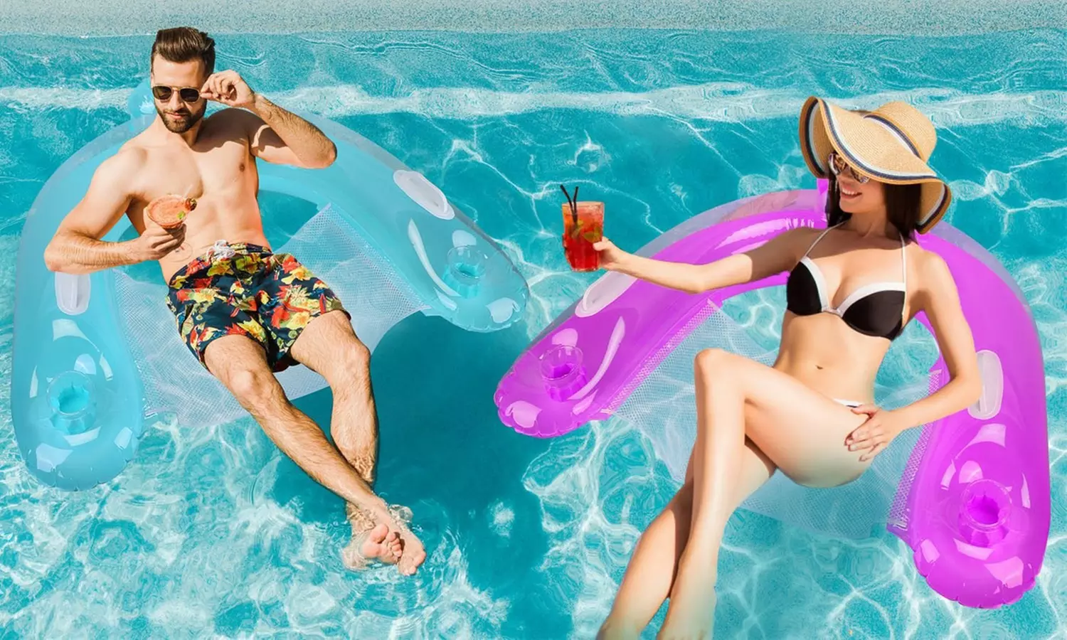 CoolWorld Inflatable Pool Float Chair Pool Float w/ Armrest & Cupholder (2-Pack) - Primary Image