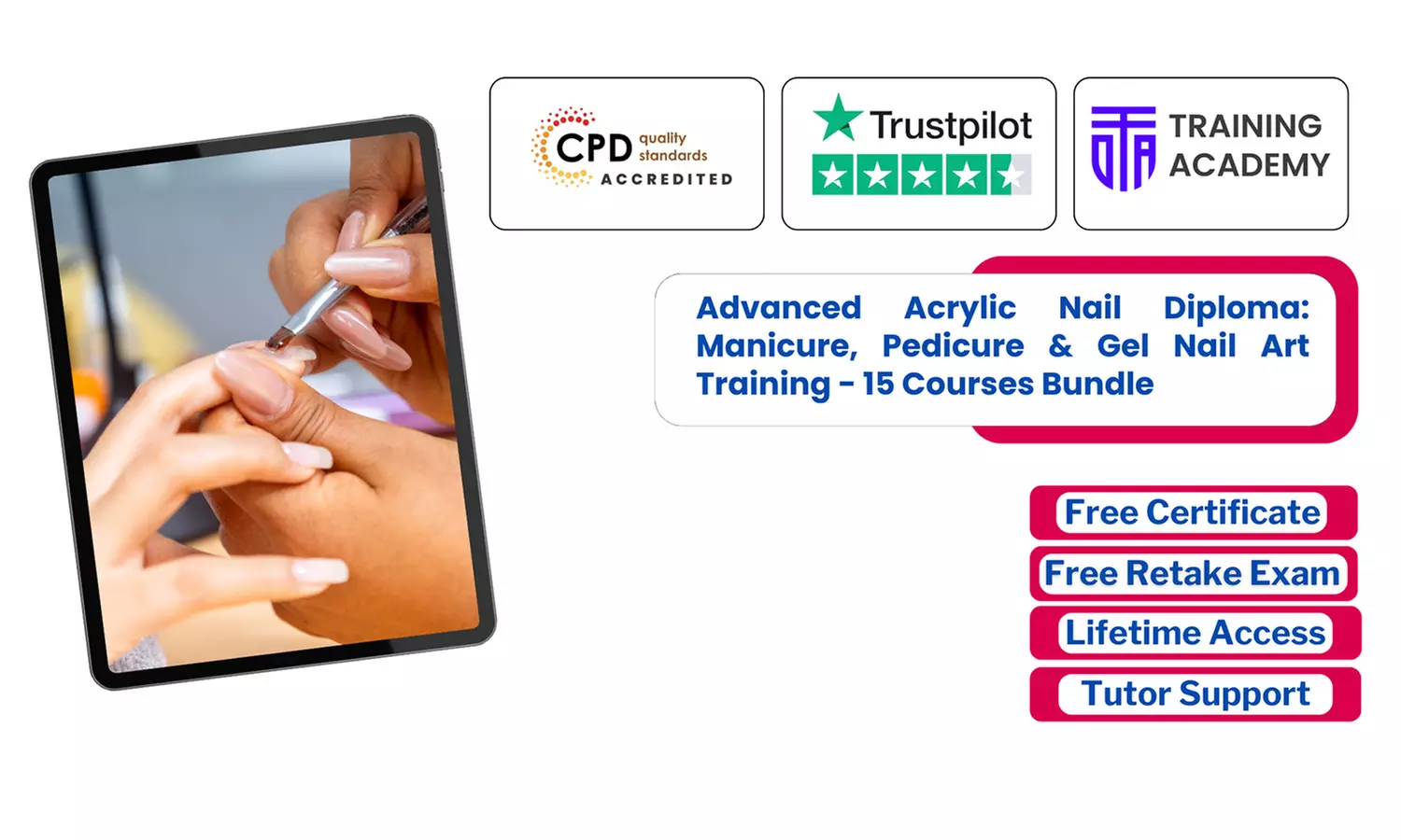 Advanced Acrylic Nail Diploma 15 Courses Bundle or Lifetime Membership