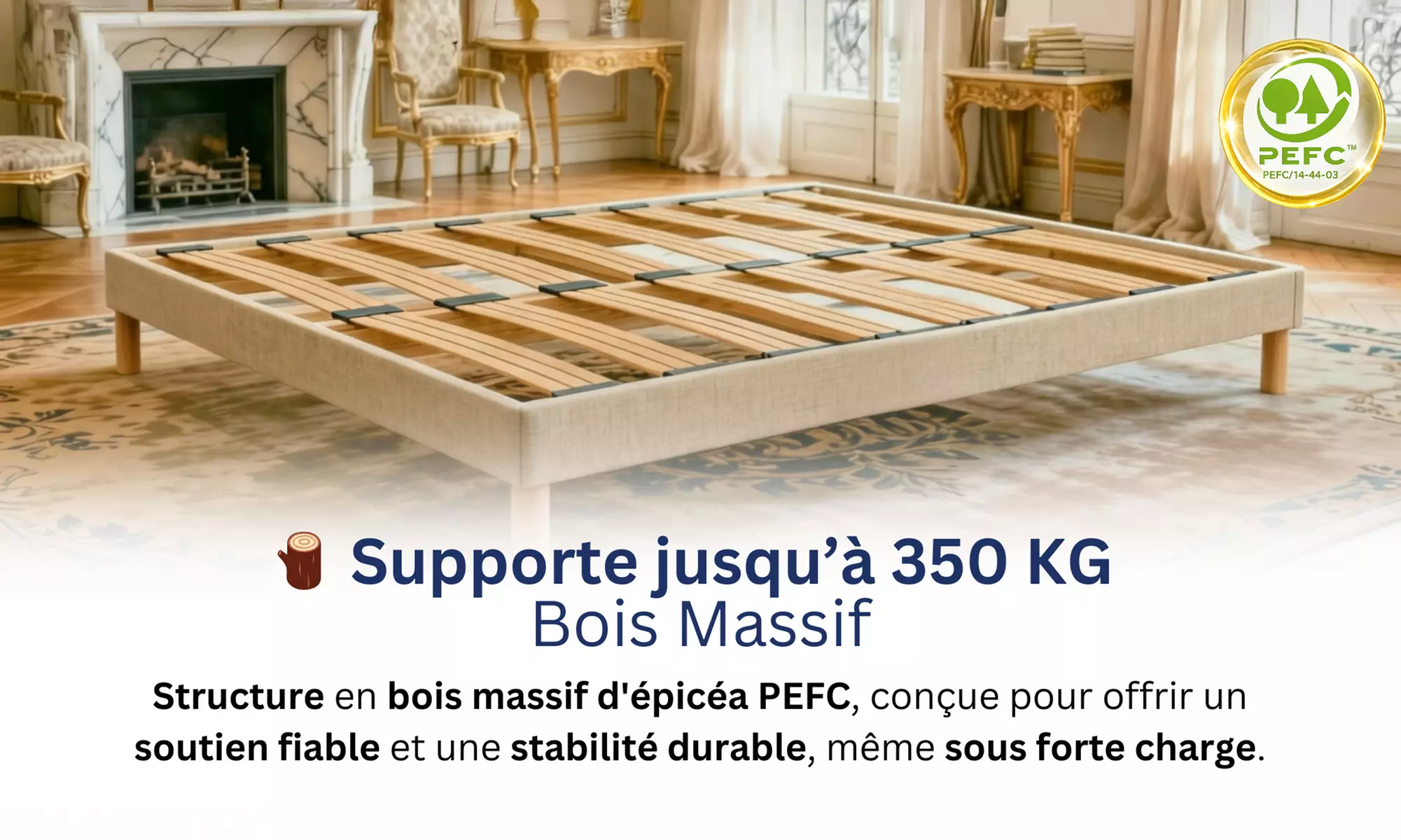 Sommier à latte dynamique, bois massif d'épicéa et de hêtre