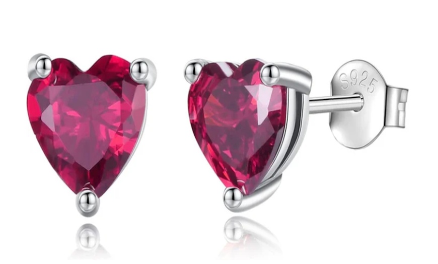 Image 6: The Cutest Earring: Solid Sterling Silver- Gemstone Heart Studs