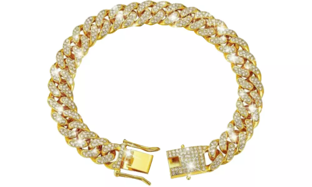 Premium Cuban Link Dog Collar; Rhinestone Design