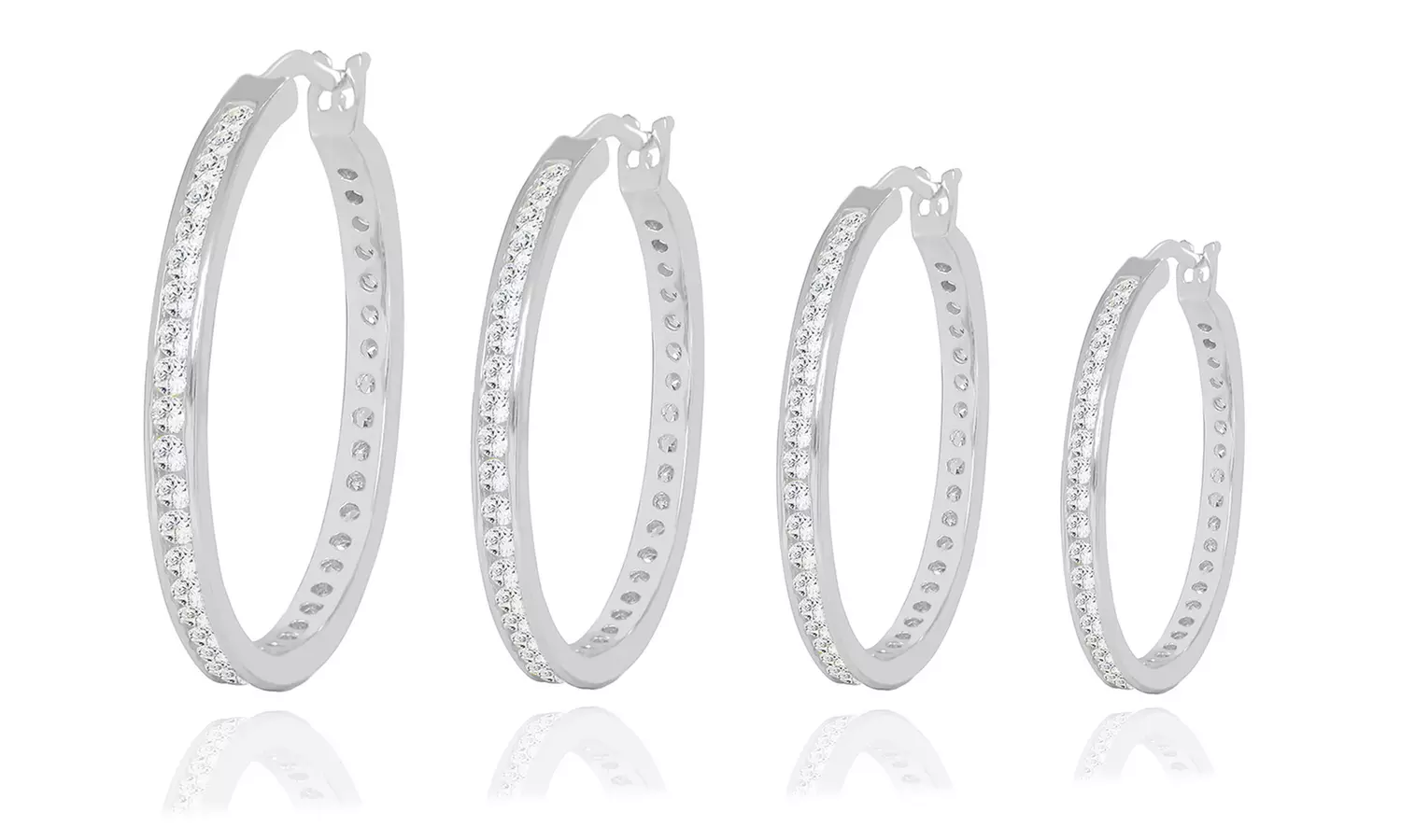 Cubic Zirconia Channel Set Hoop Earrings in Sterling Silver
