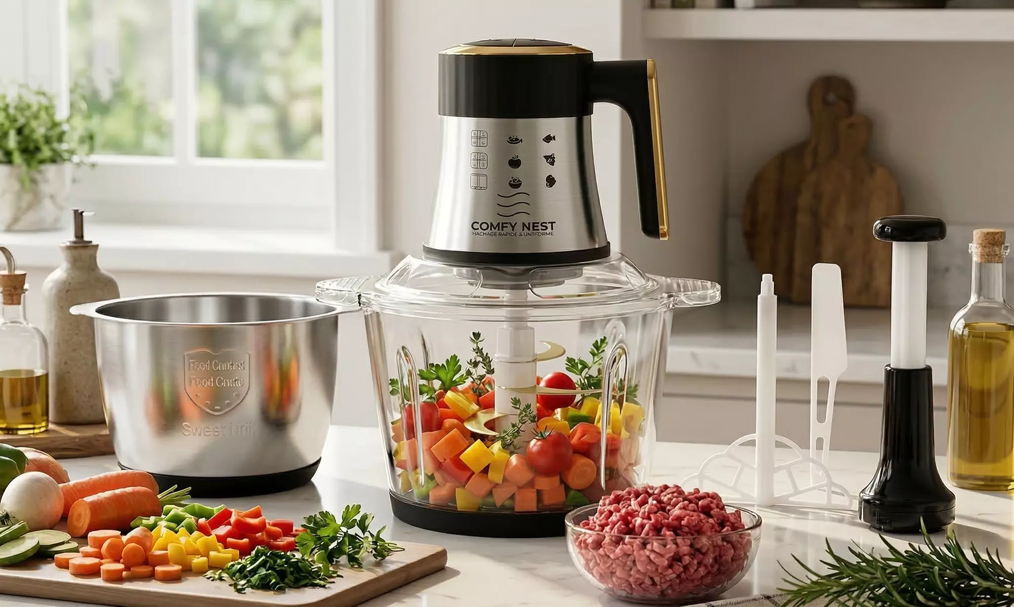 Robot da cucina multifunzione con 2 ciotole, 200 W Comfy Nest