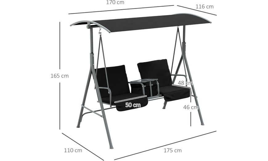 Image 11: Outsunny Two-Seater Garden Swing Chair in Beige or Black