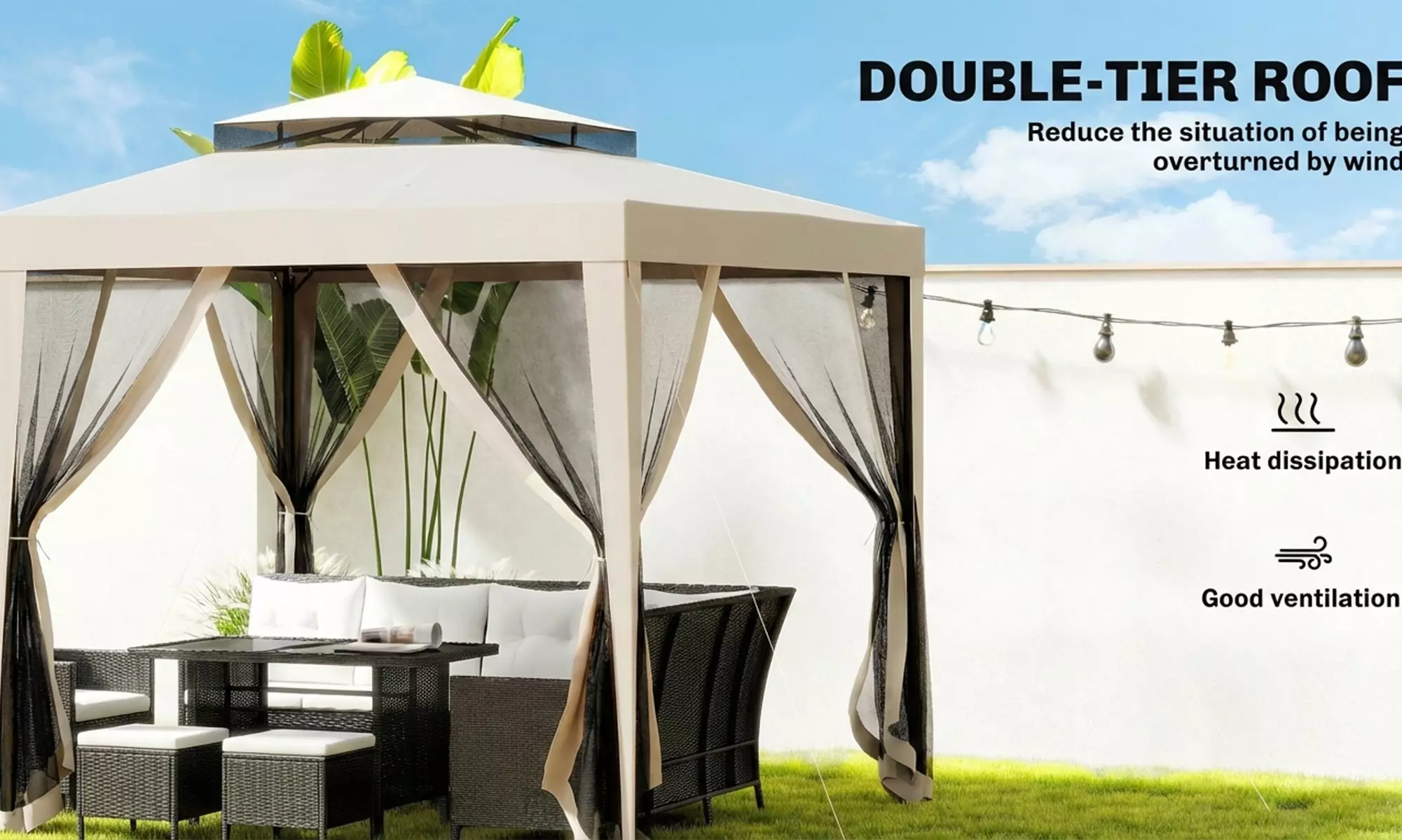 Outsunny 3 x 3m Party Gazebo with Mesh Sidewalls and Vented Roof