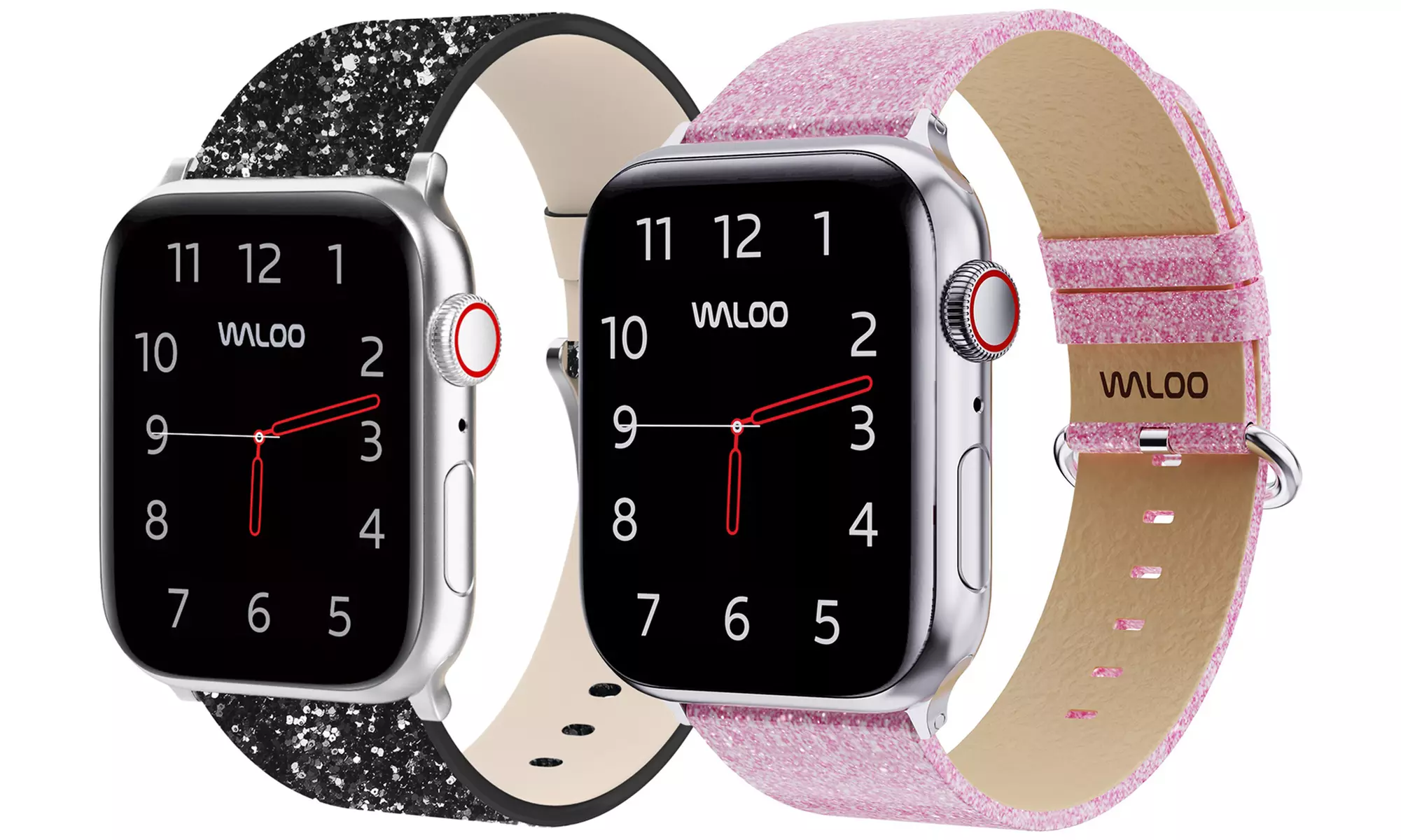 Waloo 2-Pack of Leather Bling and Shiny Brilliance Apple Watch Bands