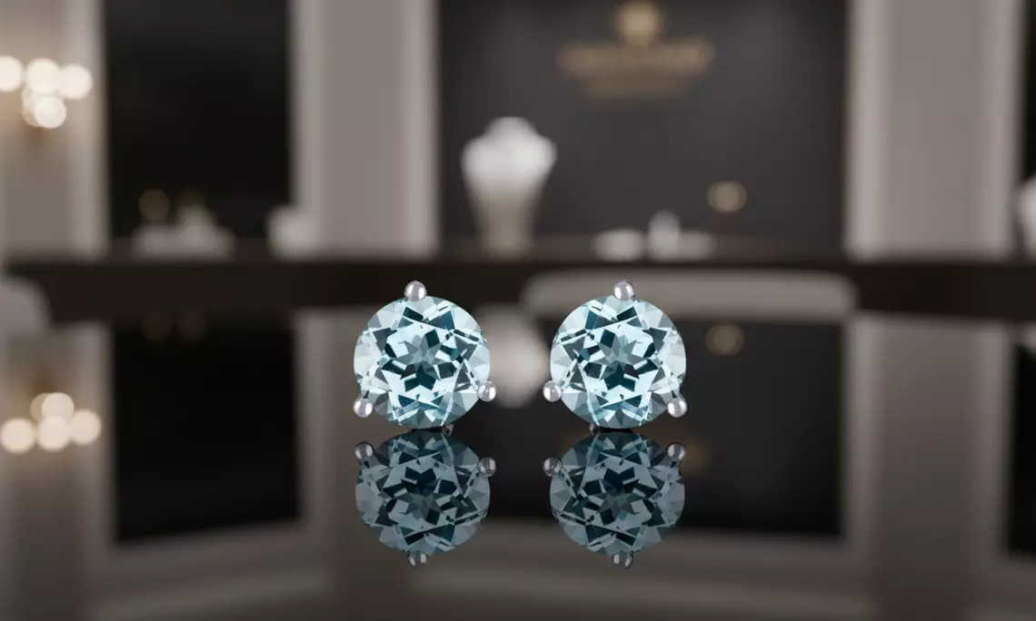 14k White Gold Plated 7mm Round 3 prong Martini push back Stud Earrings