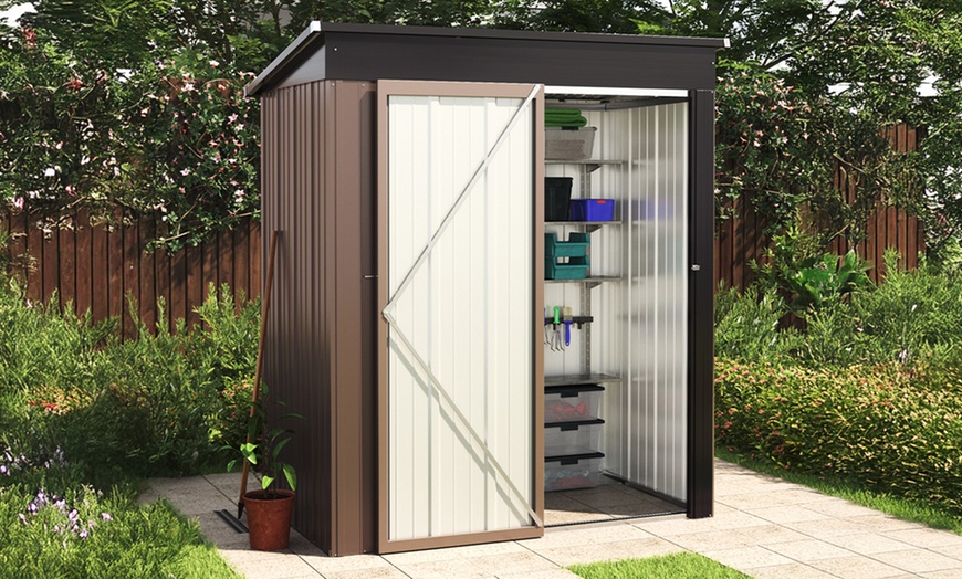 Image 4: Heavy-Duty Lockable Metal Garden Shed with Sloped Roof