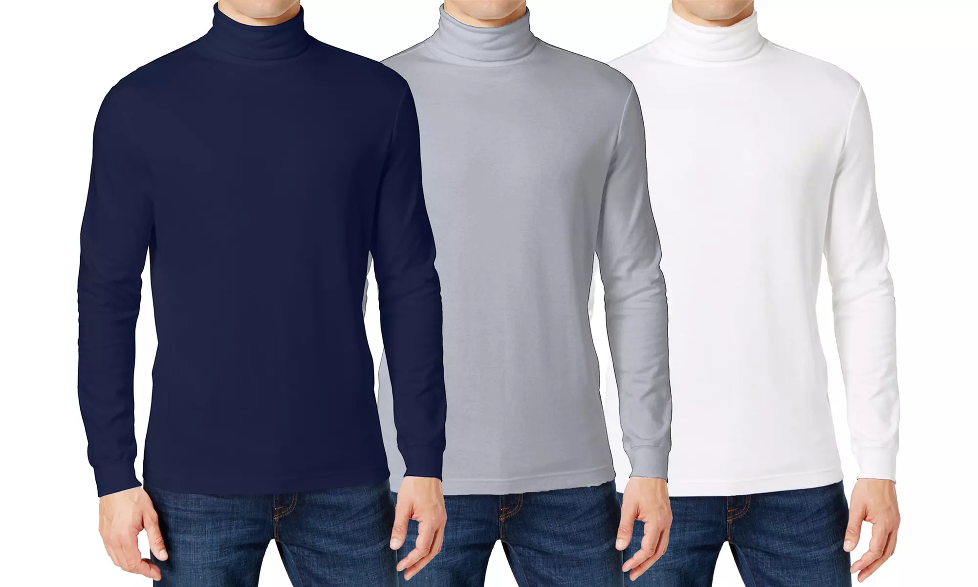 (3-Pack) Men's Long Sleeve Turtle Neck T-Shirt (Sizes, S to 2XL)