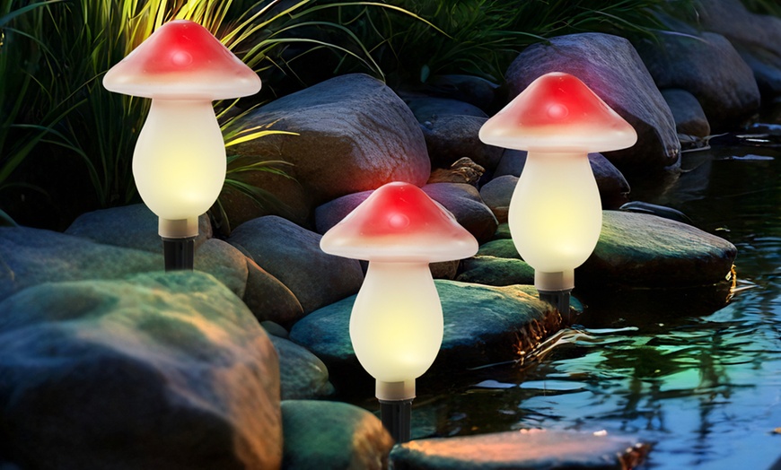 Image 12: Set of Three or Six Warm White Solar Mushroom Outdoor Garden Lights 