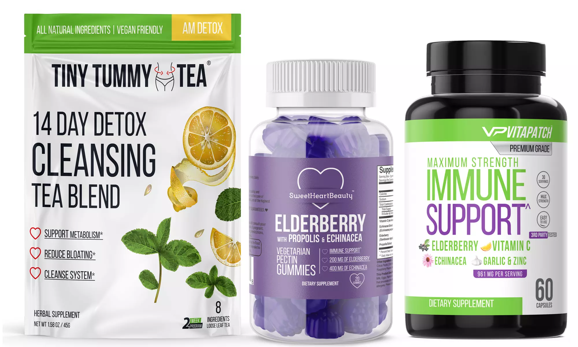 Immune Support Capsule with Vitamin C, Elderberry Gummies and Tiny Tummy Cleanse - Primary Image