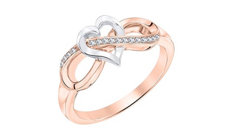 Infinity Heart Crossover Ring Band Plated in 18K Rose Gold 6 None Brass Crystal Rose Gold