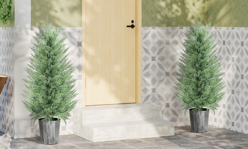 Image 5: Set of Two HomCom Artificial Cypress Trees 