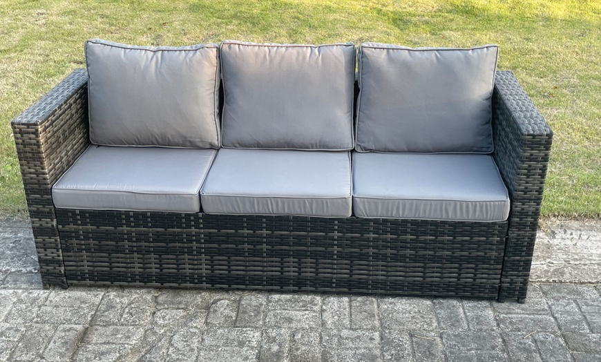 Image 3: Fimous Rattan-Effect Corner Sofa Set with Fire Pit Dining Table