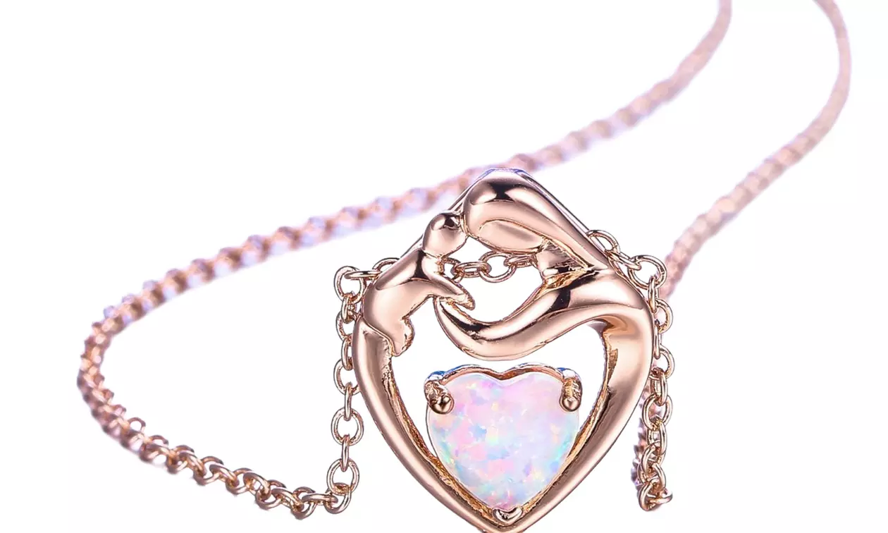 Mother And Child White Opal Pendant Necklace