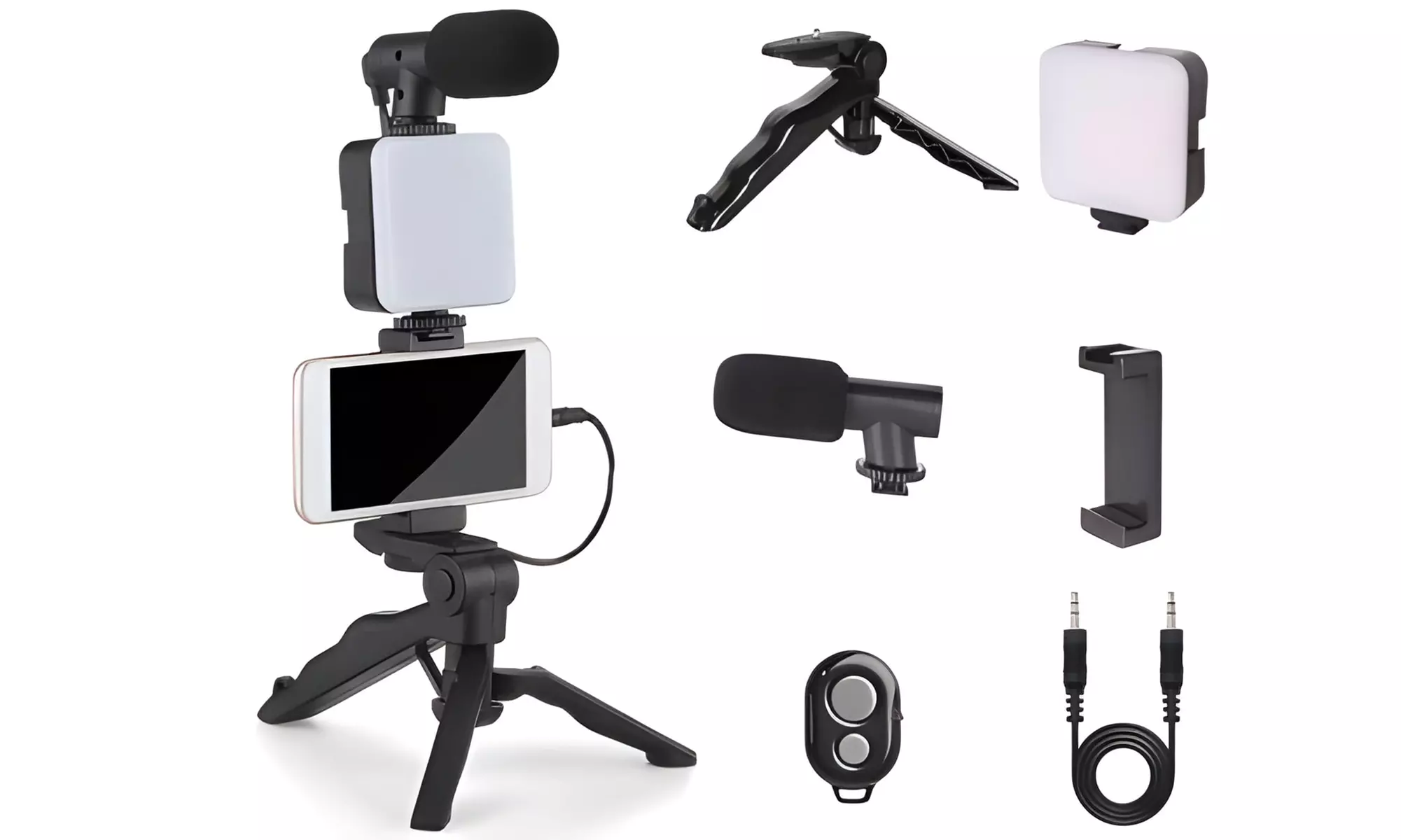 Multifunktionales Vlogging-Kit mit LED-Beleuchtung, Mikrofon & Stativ