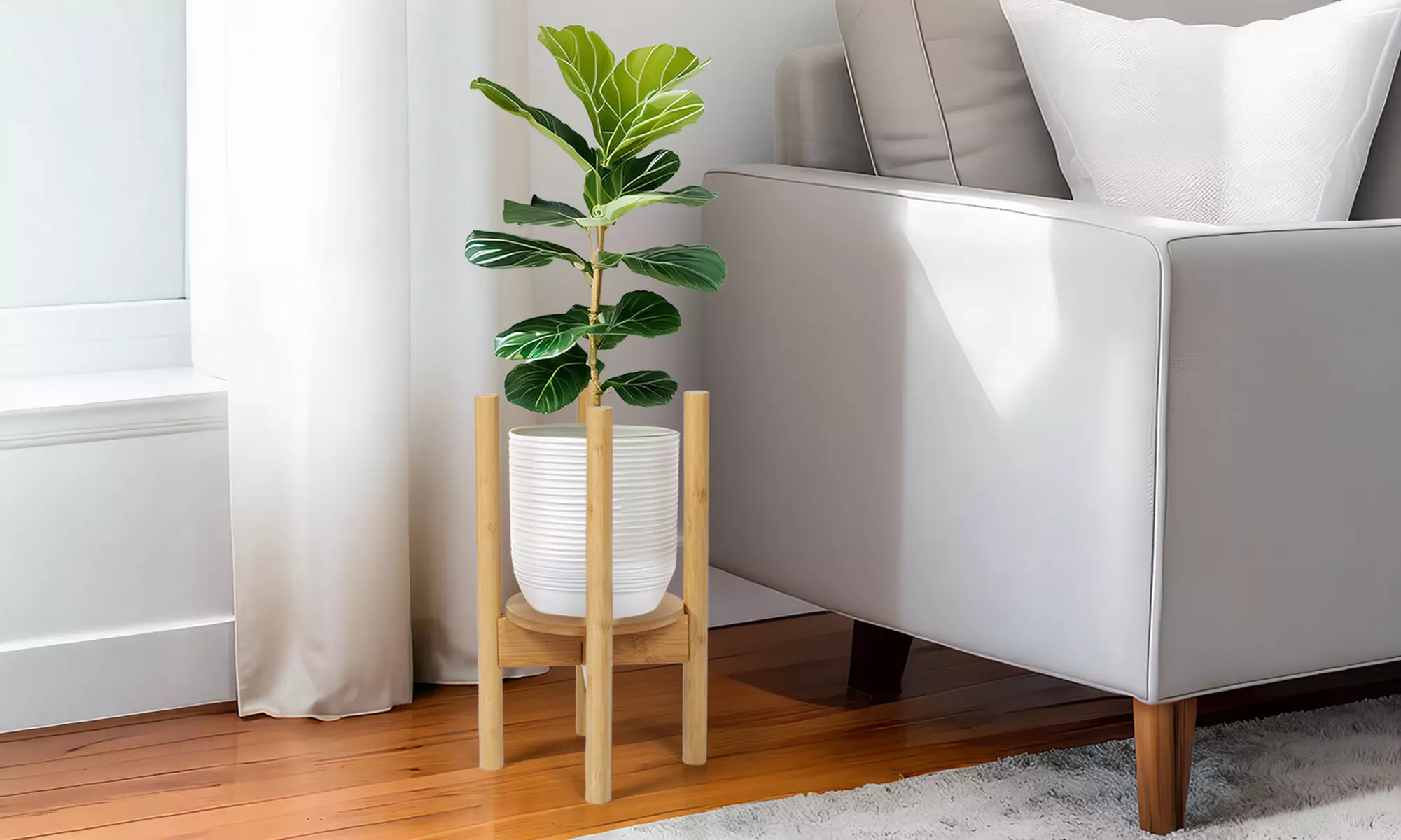 Levede Adjustable Bamboo Plant Stand - Indoor Pot Holder with Tray