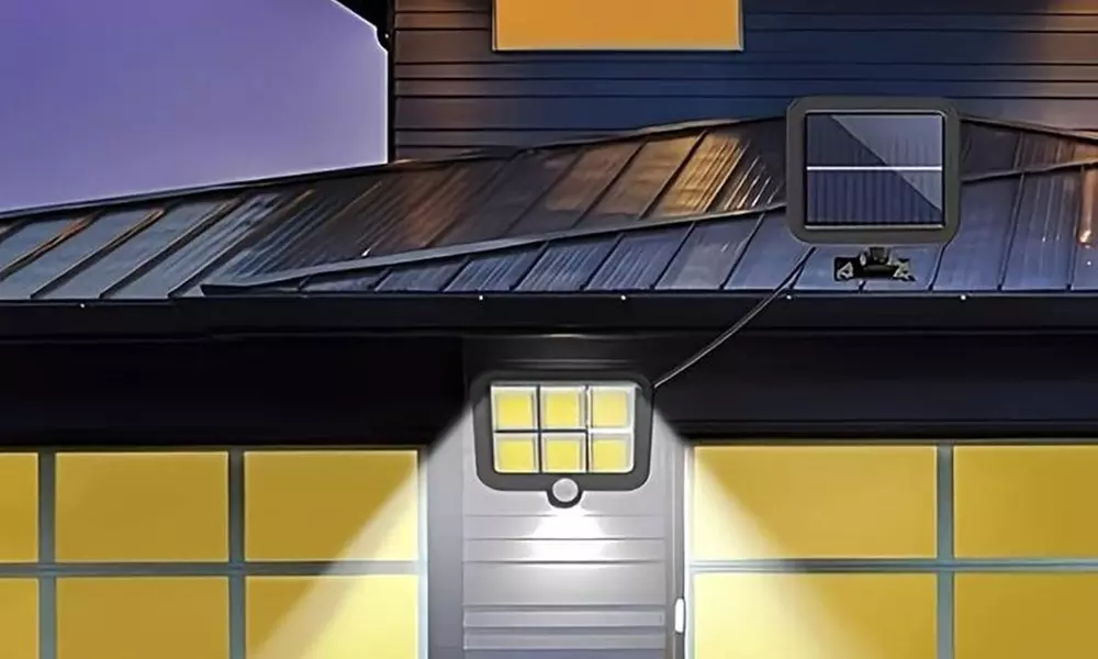 Lámpara de pared de 120 led con panel solar y sensor de movimiento