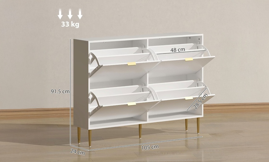 Image 9: HomCom Narrow Shoe Cabinet with Four Flip Drawers
