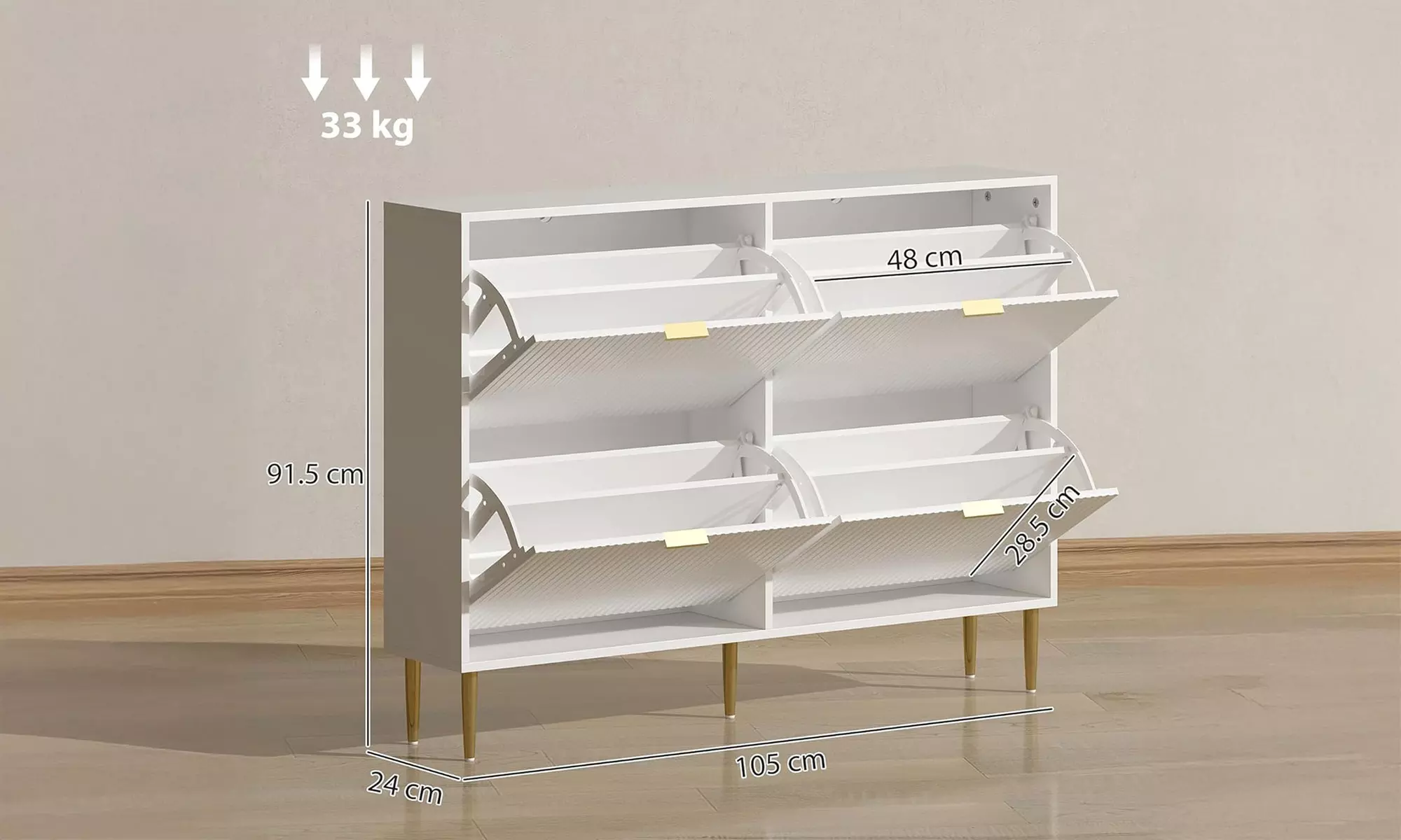 HomCom Narrow Shoe Cabinet with Four Flip Drawers